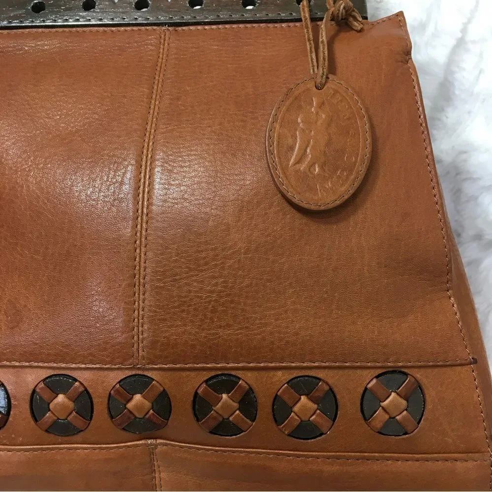 American Angel Womens Genuine Leather Wood Handle Shoulder Crossbody Bag Brown